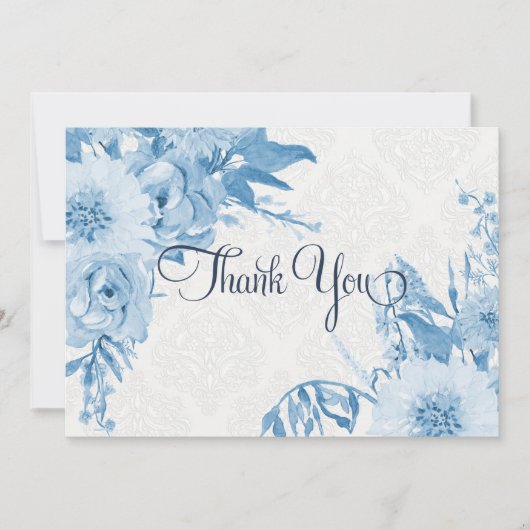 サンキューノートネイビーブルーnホワイトフローラ水色 サンキューカード (正面)