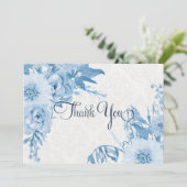 サンキューノートネイビーブルーnホワイトフローラ水色 サンキューカード (スタンド正面)