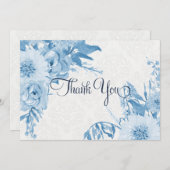 サンキューノートネイビーブルーnホワイトフローラ水色 サンキューカード (正面/裏面)