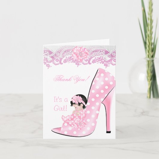 サンキューハイヒール靴シャワーベビーでかわいいベビー サンキューカード (正面)
