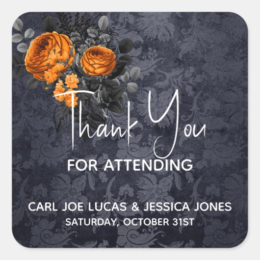 サンキューハロウィン結婚のオレンジバラ スクエアシール (正面)