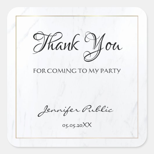 サンキューハンドスクリプト文字金ゴールド大理石テンプレート スクエアシール (正面)