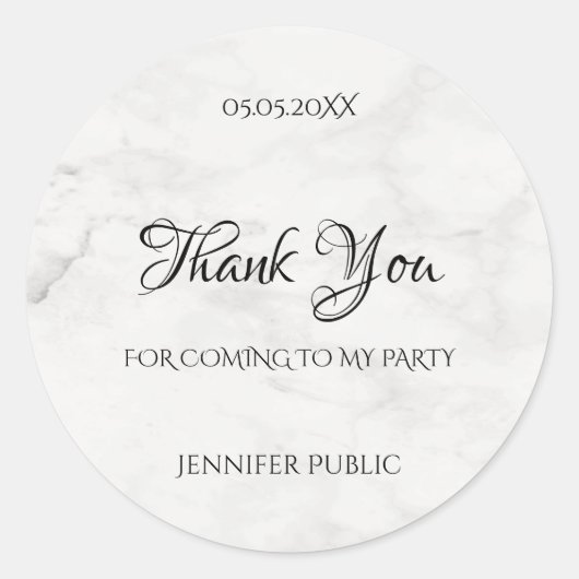 サンキューハンドライティングスクリプトテンプレート マーブル chic ラウンドシール (正面)