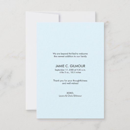 サンキューハンドレットブルー男の赤ちゃんシャワー サンキューカード (裏面)