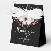 サンキューハートフローラ結婚式の引き出物ボックス – 黒 フェイバーボックス (正面サイド)