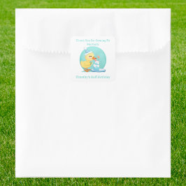 サンキューハーフ誕生日ベビーアヒルとケーキパーティー スクエアシール