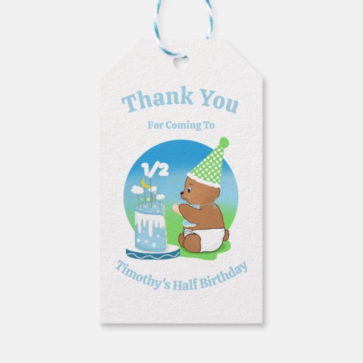 サンキューハーフ誕生日ベビークマとケーキ ギフトタグ (裏面)