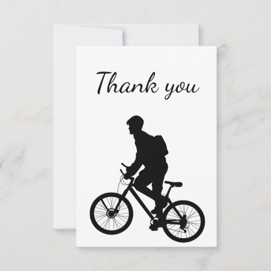 サンキューバイクサイクリングサイクリングバイクもしくは自転車に乗る人シルエット サンキューカード (正面)