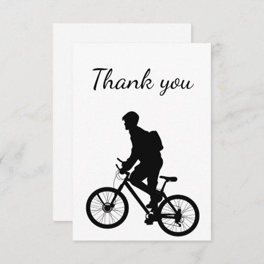 サンキューバイクサイクリングサイクリングバイクもしくは自転車に乗る人シルエット サンキューカード (正面/裏面)
