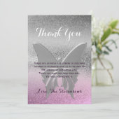 サンキューバタフライピンクパープルベビーシャワー サンキューカード (スタンド正面)