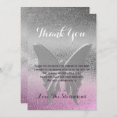 サンキューバタフライピンクパープルベビーシャワー サンキューカード (正面/裏面)