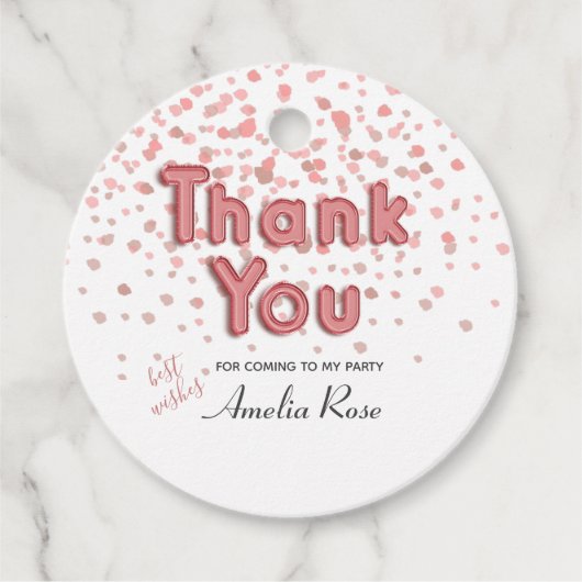 サンキューバルーン文字ピンク紙吹雪 フェイバータグ (正面)