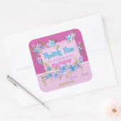 サンキューバースデーパーティーフローラピンク水玉模様 スクエアシール (封筒)