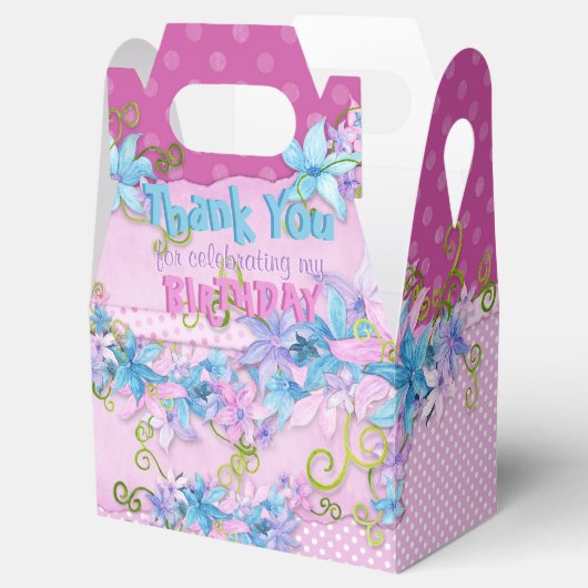 サンキューバースデーパーティーフローラピンク水玉模様 フェイバーボックス (オープン)
