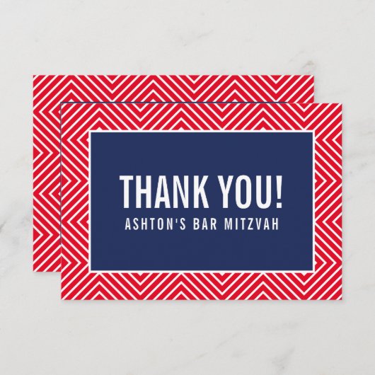 サンキューバーモダン(ユダヤ教の)バル・ミツバー幾何学海軍レッド サンキューカード (正面/裏面)