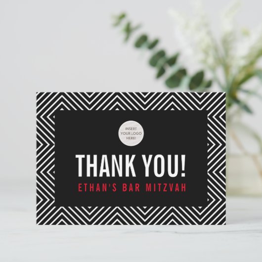 サンキューバーモダン(ユダヤ教の)バル・ミツバー幾何黒赤 サンキューカード (スタンド正面)