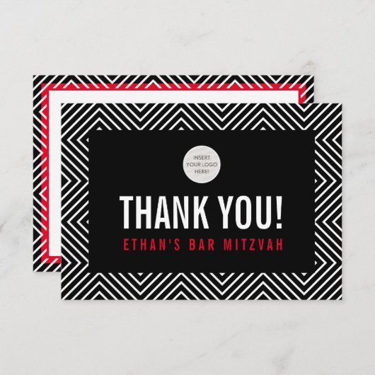 サンキューバーモダン(ユダヤ教の)バル・ミツバー幾何黒赤 サンキューカード (正面/裏面)