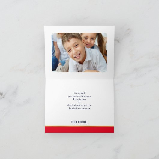 サンキューバーモダン(ユダヤ教の)バル・ミツバー赤金ゴールド書道 サンキューカード (内部)