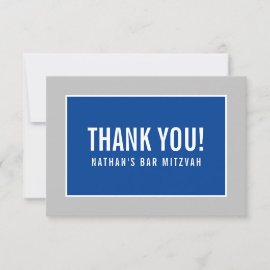 サンキューバー(ユダヤ教の)バル・ミツバーミニマルモダンリストグレーブルー サンキューカード (正面)