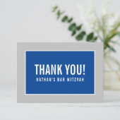 サンキューバー(ユダヤ教の)バル・ミツバーミニマルモダンリストグレーブルー サンキューカード (スタンド正面)