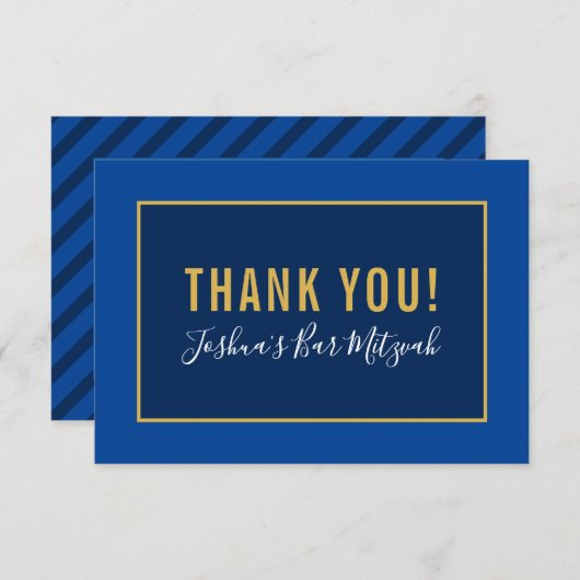 サンキューバー(ユダヤ教の)バル・ミツバーミニマル金ゴールドネイビーブルー サンキューカード (正面/裏面)
