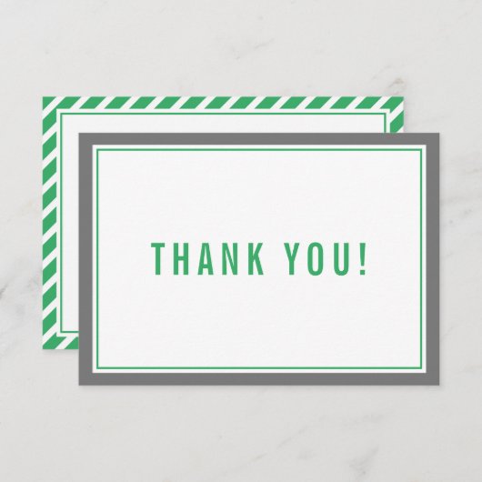 サンキューバー(ユダヤ教の)バル・ミツバーモダンストライプ緑グレー サンキューカード (正面/裏面)