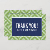 サンキューバー(ユダヤ教の)バル・ミツバー幾何モダンネイビーグリーン サンキューカード (正面/裏面)