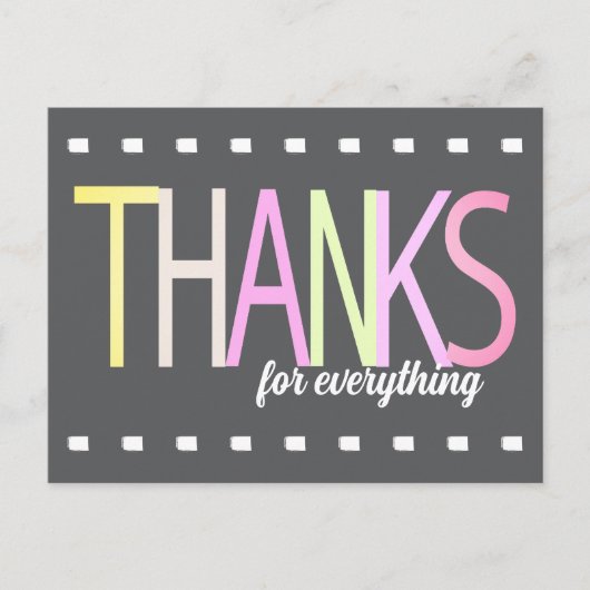 サンキューパステルカラフル文字オングレーミニマリスト ポストカード (正面)