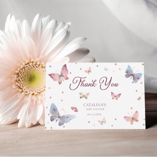 サンキューパステルバタフライベビーシャワーカード サンキューカード