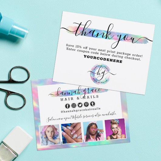 サンキューパステルレインボーヘア爪、 ネイルマーケティング写真 ポストカード