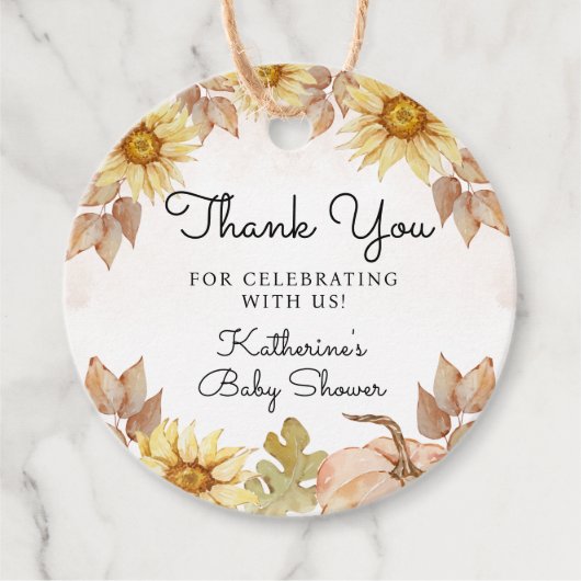 サンキューパンプキン秋の赤ちゃんシャワー フェイバータグ (正面)