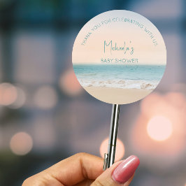 サンキューパーソナライズされたビーチベビーシャワー ラウンドシール