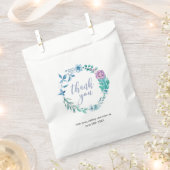 サンキューパープルブルーフローラ結婚式の引き出物バッグ フェイバーバッグ (クリップ留めされた状態)