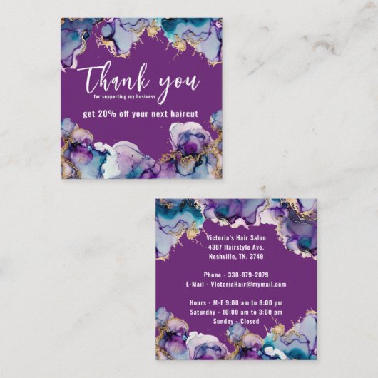 サンキューパープル抽象芸術エレガント事業 スクエア名刺 (正面/裏面)