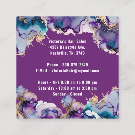 サンキューパープル抽象芸術エレガント事業 スクエア名刺 (裏面)