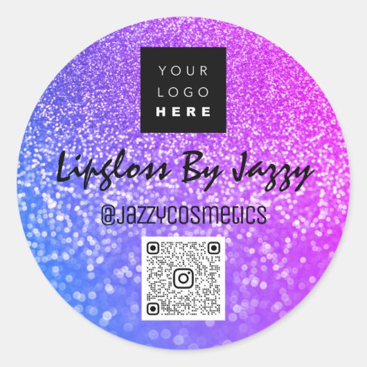 サンキュービジネス美しいピンクブルーQRコードロゴ ラウンドシール (正面)