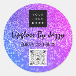 サンキュービジネス美しいピンクブルーQRコードロゴ ラウンドシール
