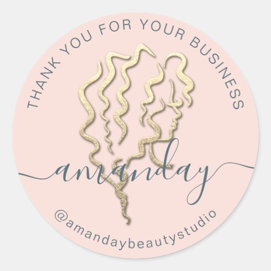 サンキュービジネス金ゴールドロゴ名バラヘア美しい ラウンドシール (正面)