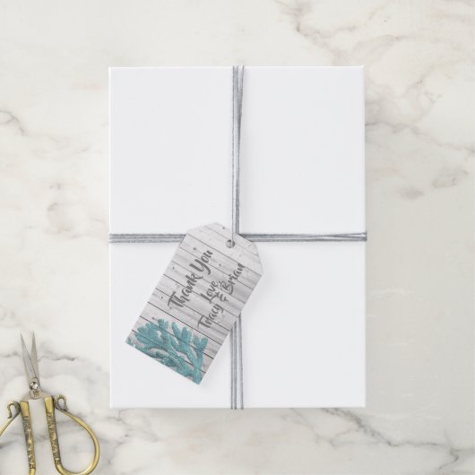 サンキュービーチイウッドティール(緑がかった色)コーラルギフトラベル ギフトタグ (より糸付き)