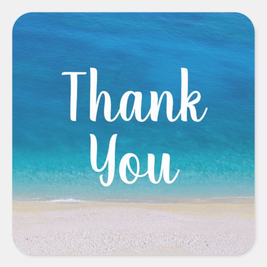 サンキュービーチテーマブルーシー海フォトシンプル スクエアシール (正面)
