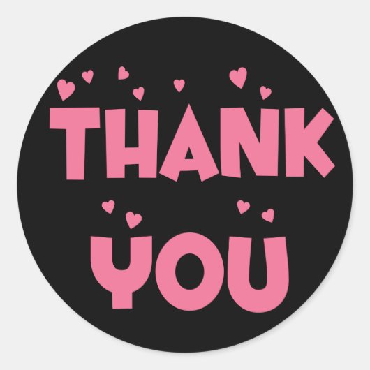 サンキューピンクとブラックのハート ラウンドシール (正面)