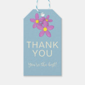 サンキューピンクとブルーのフローラギフトラベル ギフトタグ (正面)