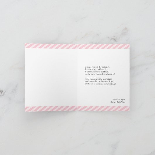 サンキューピンクの女の子の赤ちゃんシャワー折り畳みカード サンキューカード (内部)