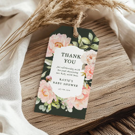 サンキューピンクの水色のフローラ赤ちゃんシャワーのお気に入り ギフトタグ