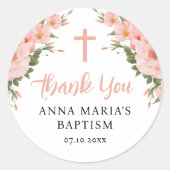 サンキューピンクの花ガールバプテスマ ラウンドシール (正面)