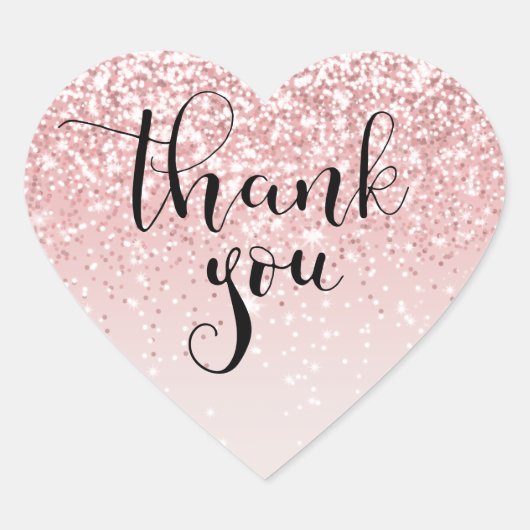 サンキューピンクグリッターラベル ハートシール (正面)