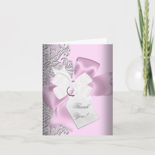 サンキューピンクグレーホワイトレース サンキューカード (正面)