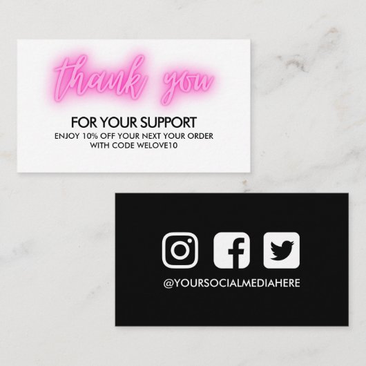 サンキューピンクネオンインスタグラム割引 名刺 (正面/裏面)