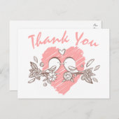 サンキューピンクハートラブバード結婚の葉書 ポストカード (正面/裏面)
