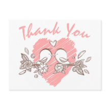 サンキューピンクハートラブバード結婚の葉書